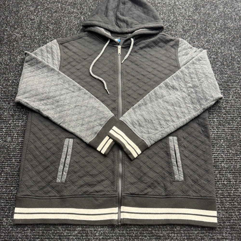 Tony Hawk Mens XL Quilted Full Zip Hoodie Black Grey Diamond Stitch Sweatshirt